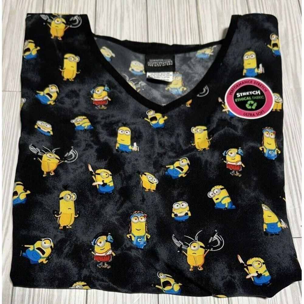 NWT Minions Illumination‎ Black Scrub Top "the Rise Of Gru" Size Medium
